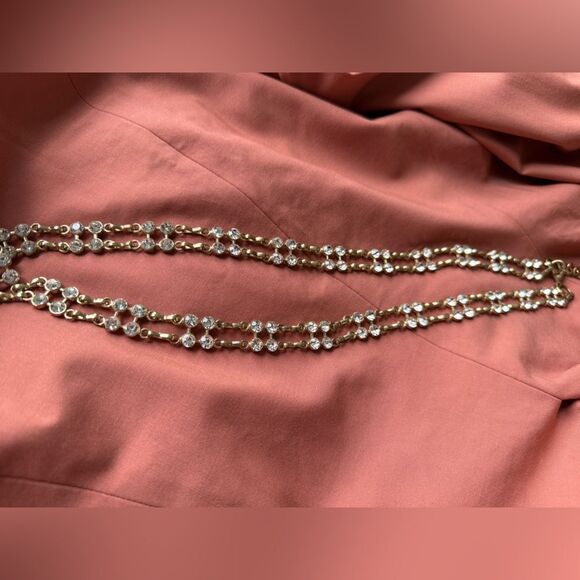Y2K/90s Rhinestone and Gold Double-stranded Chain Belt main image 4